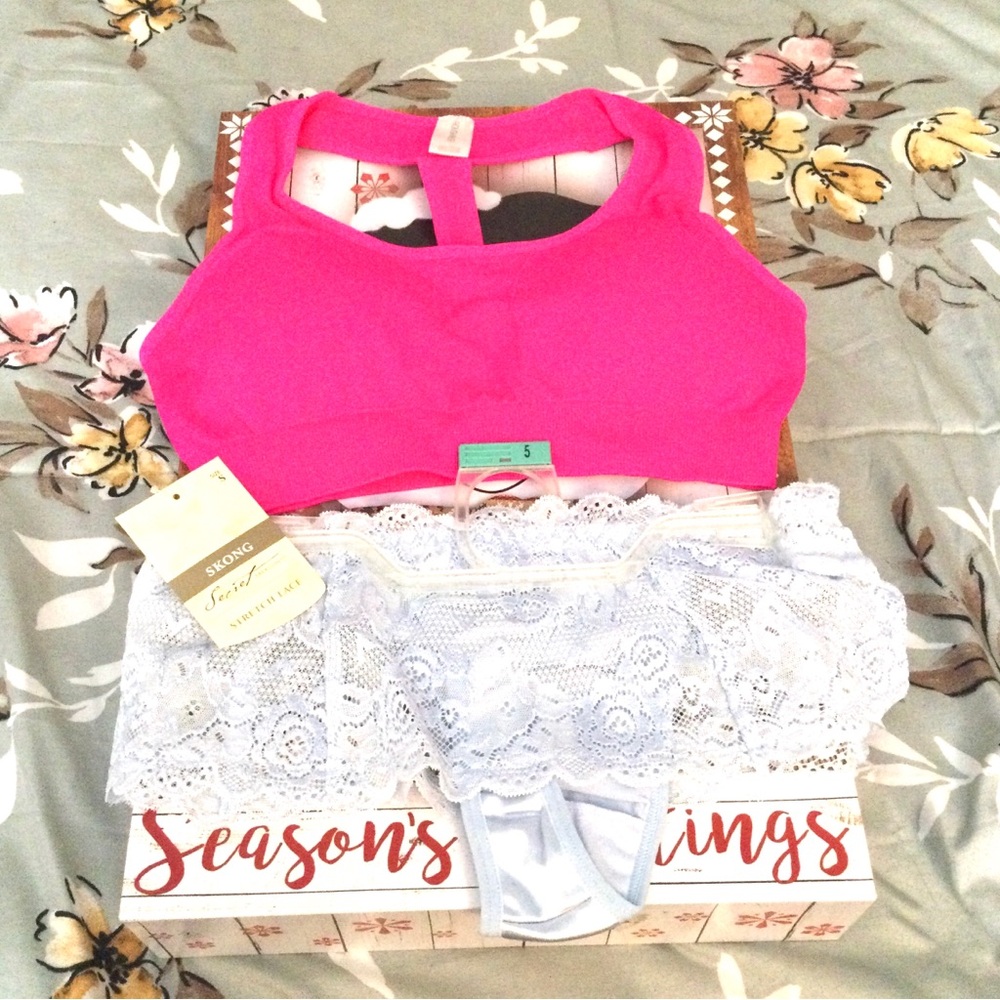 Pink Sports Bra and Blue  Lace Panty Set. New .